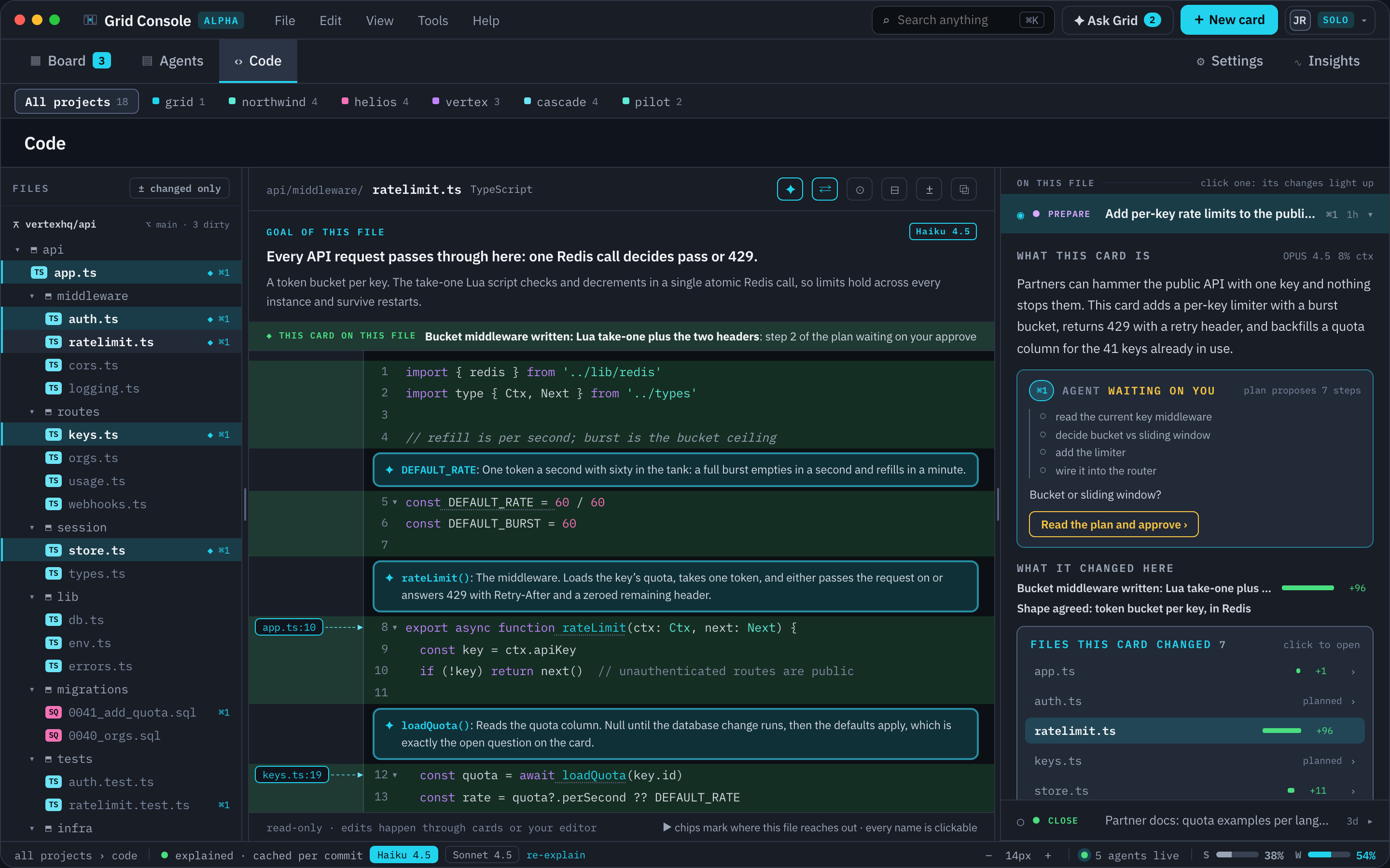 The code view with the right pane